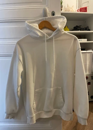 Sweat à capuche blanc molletonné, brand: Inconnu, condition: Very good, size: M, €5.00, €5.95 includes Buyer Protection