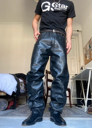 Y2K  Baggy Black Leather Parachute Pants Carpenter Vintage Grunge Retro Hip Hop Alternativ, marque: Vintage Dressing, état: Très bon état, taille: W35 | FR 44, 44,92 €, 47,87 € Protection acheteurs incluse