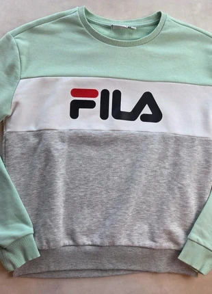 Sweat FILA tricolore vert/gris/blanc à logo brodé – Taille S, merk: FILA, staat: Heel goed, maat: S / 36 / 8, € 20,00, € 21,70 inclusief Kopersbescherming