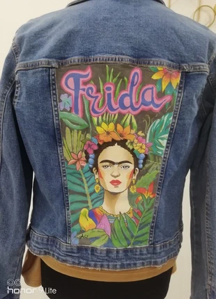 Giacca jeans Frida Kahlo, marque: Inconnu, état: Neuf sans étiquette, taille: L / 40 / 12, 39,00 €, 41,65 € Protection acheteurs incluse