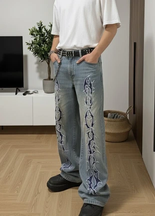 Jean large Y2K gris brodé tribal sur les côtés – Taille M, brand: RebelWave Studio, condition: Very good, size: M, €53.90, €57.30 includes Buyer Protection Pro