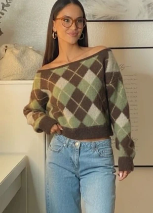 Cardigan losanges vert et marron, doux, coupe loose et look vintage taille M, marca: Vintage Dressing, estado: Muy bueno, tamaño: M / 38 / 10, 42,00 €, 44,80 € Protección al comprador Pro incluida