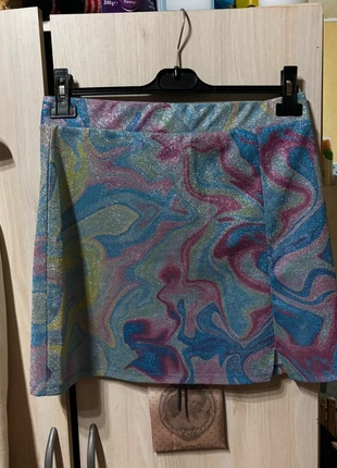 Jupe Courte Pailletée Effet Marbré / Psychédélique - Primark - T. M (40/42, marque: Primark, état: Très bon état, taille: M / 38 / 10, 3,00 €, 3,85 € Protection acheteurs incluse