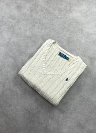 Pull Torsadé M Ralph Lauren Crème Logo Marine Coton Col V #2024, brand: Ralph Lauren, condition: Very good, size: M / 38 / 10, €47.00, €50.05 includes Buyer Protection