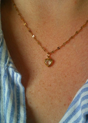 💎 Collier acier inoxydable doré – Petit cœur cristal transparent, brand: acier inoxydable, condition: Very good, €8.00, €9.10 includes Buyer Protection Pro