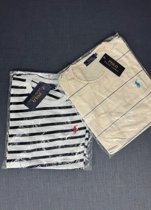 Lot 2 t-shirts rayés Polo Ralph Lauren neufs avec logo brodé – bleu et crème, marque: Ralph Lauren, état: Neuf avec étiquette, taille: XS, 30,00 €, 32,20 € Protection acheteurs incluse