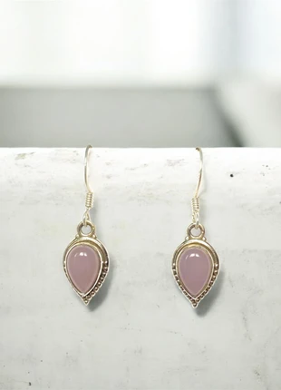 Boucles d'oreilles pendantes en forme de larme en argent massif 925 avec pierres de quartz rose, marque: Argent, état: Très bon état, 19,00 €, 20,65 € Protection acheteurs incluse