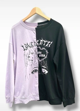 Cyber Goth Graphic Baggy Sweater Split Colorblock Anime Print Egirl Softgrunge, merk: EMO, staat: Heel goed, maat: M / 38 / 10, € 5,00, € 5,95 inclusief Kopersbescherming