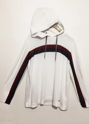 Pull long Blanc à capuche en coton mélangé avec rayures marine/lie de vin neuf-46/48FR, marke: sheego, zustand: Neu, größe: XXXL / 46 / 18, 25,00 €, 26,95 € inklusive Vinted-Käuferschutz