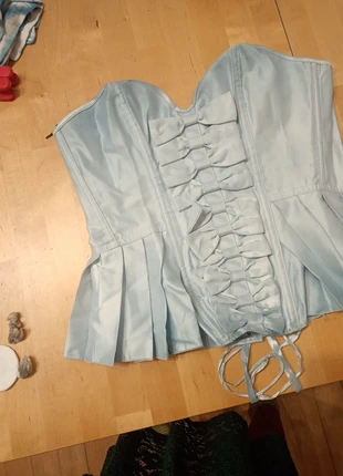 Corset en satin bleuté, staat: Heel goed, maat: XL / 42 / 14, € 10,00, € 11,20 inclusief Kopersbescherming