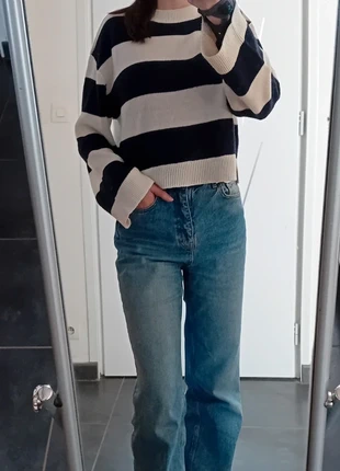 Pull fin à rayures H&M crème et bleu marine femme - taille S en très bon état, marque: H&M, état: Très bon état, taille: S / 36 / 8, 7,00 €, 8,05 € Protection acheteurs incluse