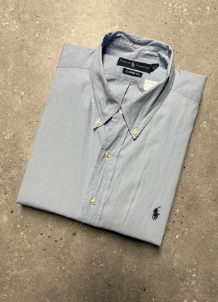 Chemisette Ralph Lauren bleu manches courtes uni brodé button down shirt CHRL01-01, marke: Ralph Lauren, zustand: Sehr gut, größe: XL, 14,90 €, 16,35 € beinhaltet Vinted-Käuferschutz Pro