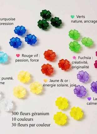 300 perles fleurs de géranium – Acrylique transparent mat, merk: sans marque, staat: Heel goed, € 8,97, € 10,12 inclusief Kopersbescherming Pro