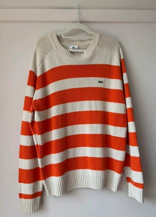 Lacoste Men’s Striped Jumper – Size L – Bold Orange & Cream Knit, brand: Lacoste, condition: Very good, size: L, £29.50, £31.68 includes Buyer Protection Pro