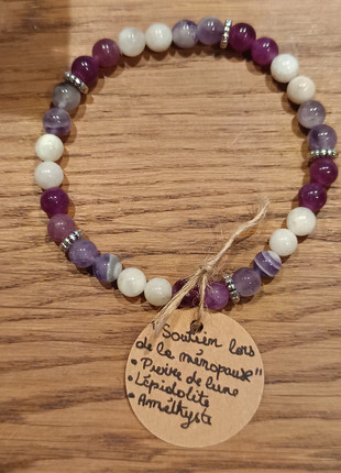Bracelet de perles en pierres naturelles de Pierre de lune, Lépidolite et Améthyste, état: Très bon état, 15,00 €, 16,45 € Protection acheteurs incluse