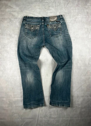 Vintage Miss Me Schlaghose low waist bootcut flared Jeans Blau in 33 / XL / L, merk: Miss Me, staat: Heel goed, maat: XL / 42 / 14, € 45,00, € 47,95 inclusief Kopersbescherming