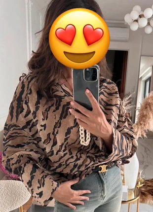 Safari Bluse – Oversized, Braun-Beige Animalprint, neu mit Etikett, merk: Sonstiges, staat: Nieuw met prijskaartje, maat: Universele maat, € 65,00, € 68,95 inclusief Kopersbescherming