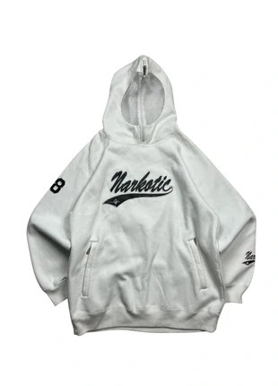 Sweat à capuche  streetwear Y2K Narkotic blanc – blanc logo brodé - Taille XL/XXL, marque: Narkotic, état: Bon état, taille: XL, 30,00 €, 32,20 € Protection acheteurs incluse