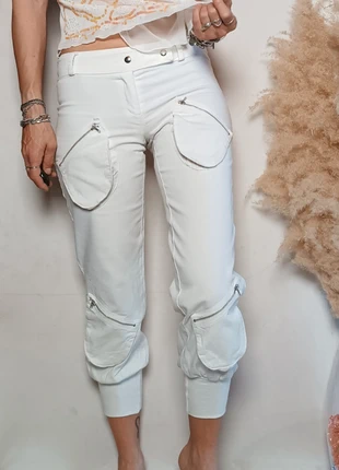 Pantalone vintage donna bianco in cotone con polsini vita bassa, marque: Vintage Dressing, état: Très bon état, taille: S / 36 / 8, 20,00 €, 21,70 € Protection acheteurs incluse