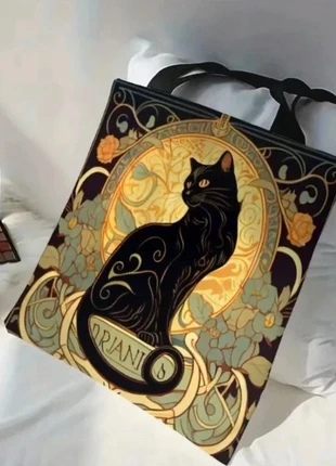 Beautiful Tote Bag With Art Deco Black  Cat Print, condition: New with tags, £8.00, £9.10 includes Buyer Protection