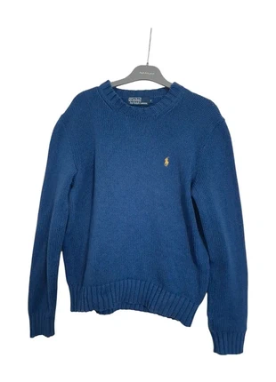 H-020 Pull en coton Ralph Lauren Homme S Coton Maille Bleu avec logo brodé jaune, brand: Ralph Lauren, condizioni: Ottime, taglia: S, €45.50, €48.48 include la Protezione acquisti Pro