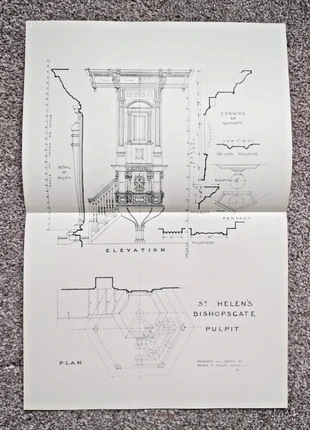 Pulpit Detailing, St Helen's Church, Bishopsgate - Antique Print - 1924, brand: NO LABEL, condition: Good, £8.99, £10.14 includes Buyer Protection Pro