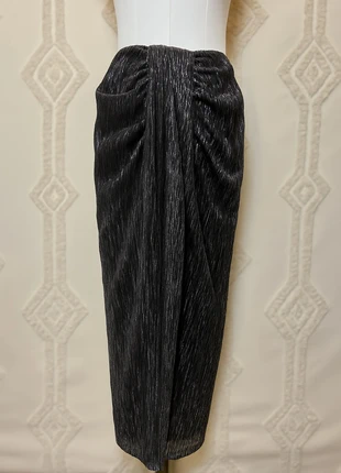 Jupe midi drapée plissée métallisée Promod T36 – noir, effet lurex, soirée chic, brand: Promod, condition: New with tags, size: S / 36 / 8, €15.00, €16.45 includes Buyer Protection