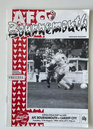 AFC Bournemouth v Cardiff City. 17th August 1993. Coca Cola Cup 1st Round 1st Leg., condition: Good, £1.00, £1.38 includes Buyer Protection