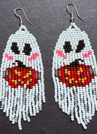 Blushing Ghost Pumpkin Beaded Handcrafted Dangle Earrings, brand: Alternative, condition: Very good, £6.99, £8.04 includes Buyer Protection Pro