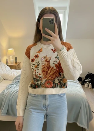 🧶 Pull brodé chat – style cottagecore, marque: Indie Melville, état: Très bon état, taille: S / 36 / 8, 48,90 €, 52,05 € Protection acheteurs (Pro) incluse