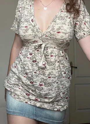 Top long à col V à nouer bohème - motifs géométriques et fleurs - y2k, brand: Vintage Dressing, condition: Very good, size: L / 40 / 12, €16.00, €17.50 includes Buyer Protection Pro