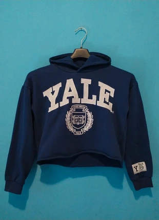 Felpa con cappuccio cropped logo Yale - Yale University|Size (XS/S)|Mix Cotone|Bianco+Blu/Blanc+Bleu, brand: Yale University Press, condizioni: Ottime, taglia: XS / IT 38 / EU 34, €2.00, €2.80 include la Protezione acquisti