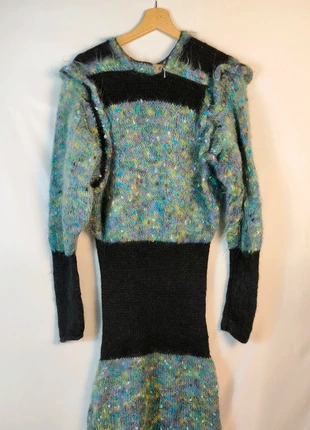Robe longue manches longues en laine moucheté multicolore vintage, merk: Vintage Dressing, staat: Heel goed, maat: L / 40 / 12, € 50,00, € 53,20 inclusief Kopersbescherming Pro