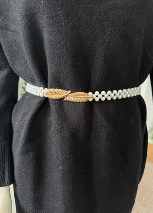 Elegant Pearl Beaded Belt with Golden Leaf Buckle, condition: New without tags, size: Adjustable, £11.50, £12.78 includes Buyer Protection
