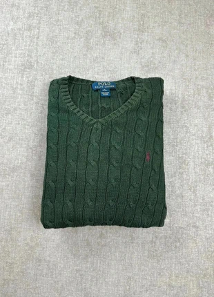 Pull Ralph Lauren torsadée col en V | Taille XL femme | vert foncés logo bordeaux, marca: Ralph Lauren, estado: Muy bueno, tamaño: XL / 42 / 14, 55,00 €, 58,45 € Protección al comprador Pro incluida