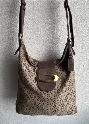 Sac à main guess vintage rétro y2k 2000s marron gris coton cuir, marque: GUESS, état: Très bon état, 39,00 €, 41,65 € Protection acheteurs incluse