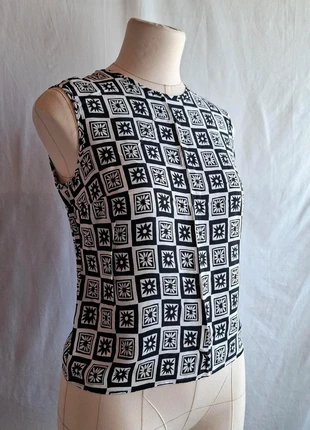 90s vintage tank top retro style black white geometric floral pattern st micheal UK 10 ref:A, brand: Vintage Dressing, condition: Very good, size: M / 10, £12.00, £13.30 includes Buyer Protection