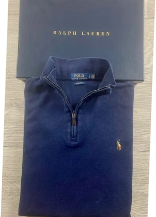 Pull 1/4 zip half zip Ralph Lauren bleu marin logo brodé jockey 100% coton - Taille L, merk: Ralph Lauren, staat: Nieuw zonder prijskaartje, maat: L, € 55,00, € 58,45 inclusief Kopersbescherming