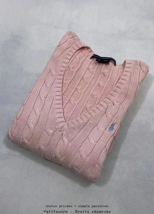 Pull col V Torsadé Polo Ralph Lauren Rose clair 100% Coton style Old Money - Taille M /423B, brand: Ralph Lauren, condizioni: Ottime, taglia: M / IT 42 / EU 38, €49.00, €52.15 include la Protezione acquisti Pro