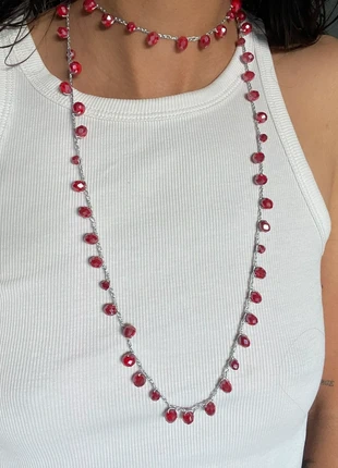 Cadena plateada hecha a mano con facetadas rojas, marque: enredadabrand, état: Neuf avec étiquette, 16,99 €, 18,54 € Protection acheteurs incluse