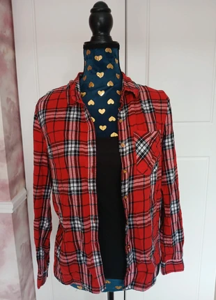 Red plaid shirt with adjustable sleeve length and gold buttons, brand: Primark, condition: Very good, size: M / 38 / 10, €2.00, €2.80 includes Buyer Protection