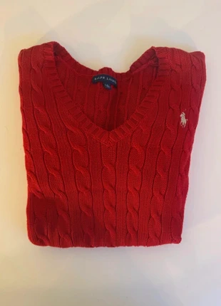 Pull Femme col V Ralph Lauren - Taille L - Couleur Rouge - Mélange Laie Coton, merk: Ralph Lauren, staat: Heel goed, maat: L / 40 / 12, € 37,00, € 39,55 inclusief Kopersbescherming
