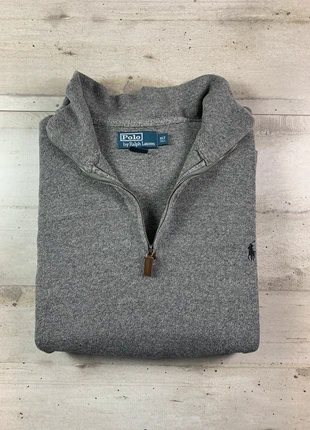 Pull Ralph Lauren 1/4 zip half zip gris logo brodé noir 100% coton - Taille XL, brand: Ralph Lauren, condizioni: Ottime, taglia: XL, €50.00, €53.20 include la Protezione acquisti Pro