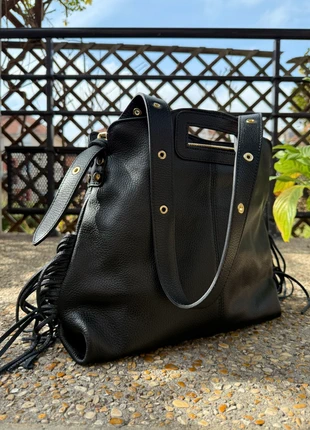 🖤 Sac à Main en Cuir Grainé Noir à Franges – Made in Italy 🇮🇹, brand: The Genuine Leather, condition: Very good, €69.99, €74.19 includes Buyer Protection Pro