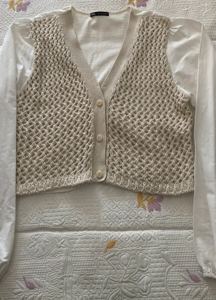 Blusa con chaleco beige – Zara, marca: Zara, estado: Novo sem etiquetas, tamanho: M / 38 / 10, €5.00, €5.95 inclui Proteção do Comprador