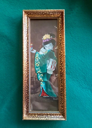 Cuadro antiguo geisha con pájaro, estado: Muy bueno, 12,00 €, 13,30 € Protección al comprador incluida