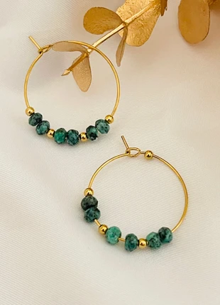 Boucles d’oreilles créoles dorées en acier inoxydable, brand: lestresorsdecapu, condition: Very good, €11.90, €13.20 includes Buyer Protection Pro