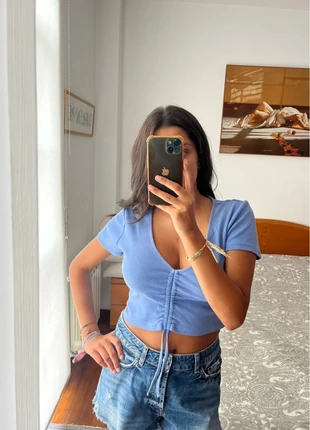 Top bleu+short jean Zara taille M/Blue top+denim shorts/Top azul+vaqueros cortos, marca: Zara, estado: Muy bueno, tamaño: M / 38 / 10, 7,00 €, 8,05 € Protección al comprador incluida