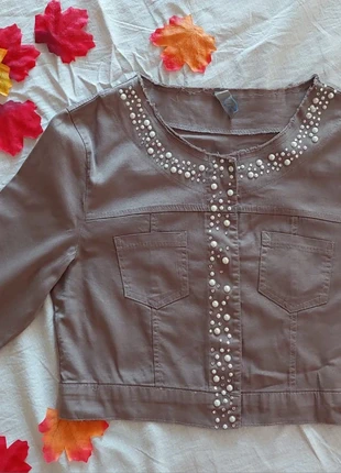 Giacchina corta moka freddo con perle e strass – Chic Urban Autunnale, marque: Vanto, état: Neuf sans étiquette, taille: S / 36 / 8, 5,90 €, 6,90 € Protection acheteurs incluse