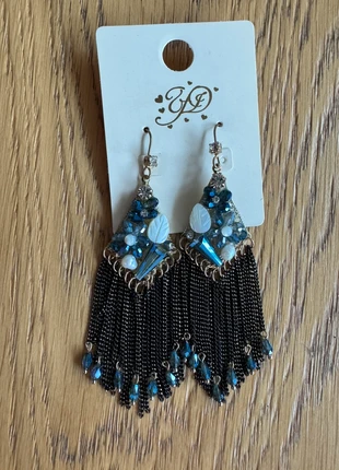 Orecchini con frange nere e perline blu – stile boho elegante, zustand: Neu, mit Etikett, 13,00 €, 14,35 € inklusive Vinted-Käuferschutz